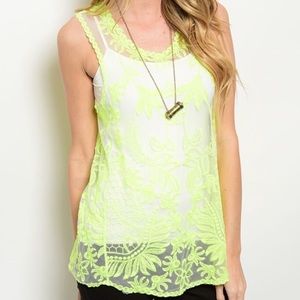Lime Green and White Mesh Tank Top